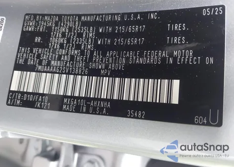 2025 Toyota Corolla Cross L from USA, damaged, VIN 7MUAAAAG2SV138826